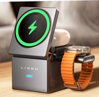 LISEN 3 az 1-ben MagSafe Vezeték Nélküli Töltőállomás iPhone 15/Pro/Max Készülékekhez, Apple Watch és AirPods Kompatibilis, 20W Adapterrel 1