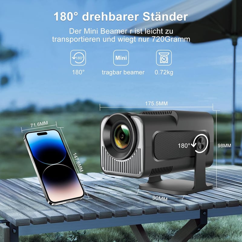 Eroshoo HY320 Mini Hordozható Projektor Full HD 1080P 4K Támogatással, Android 11, WiFi6, Bluetooth 5.2, 180° Forgatható, Otthoni Mozi és Kü