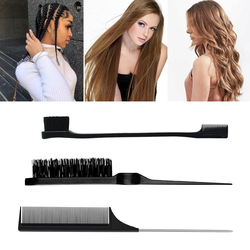 Set de 3 perii și piepteni de coafat pentru frizeri/coafori - negru