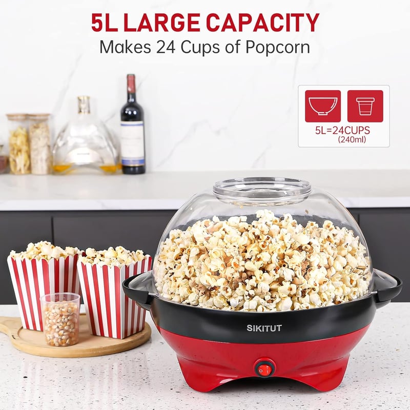 SIKITUT 5L-es Otthoni Popcorn Készítő Gép Tapadásmentes Bevonattal