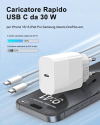 Amoner 30W USB-C Gyorstöltő + 2m Kábel - iPhone 16/15, Samsung S24/S23, iPad Kompatibilis PD 3.0 Hálózati Adapter Xiaomi Telefonokhoz 2