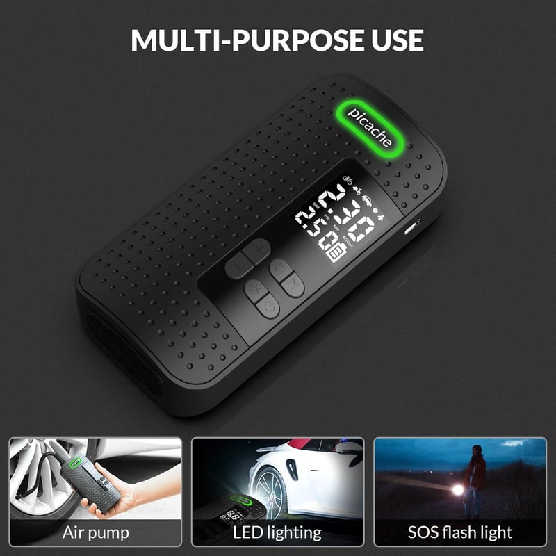 Hordozható digitális autó és kerékpár kompresszor - 150PSI, LED, 2000mAh