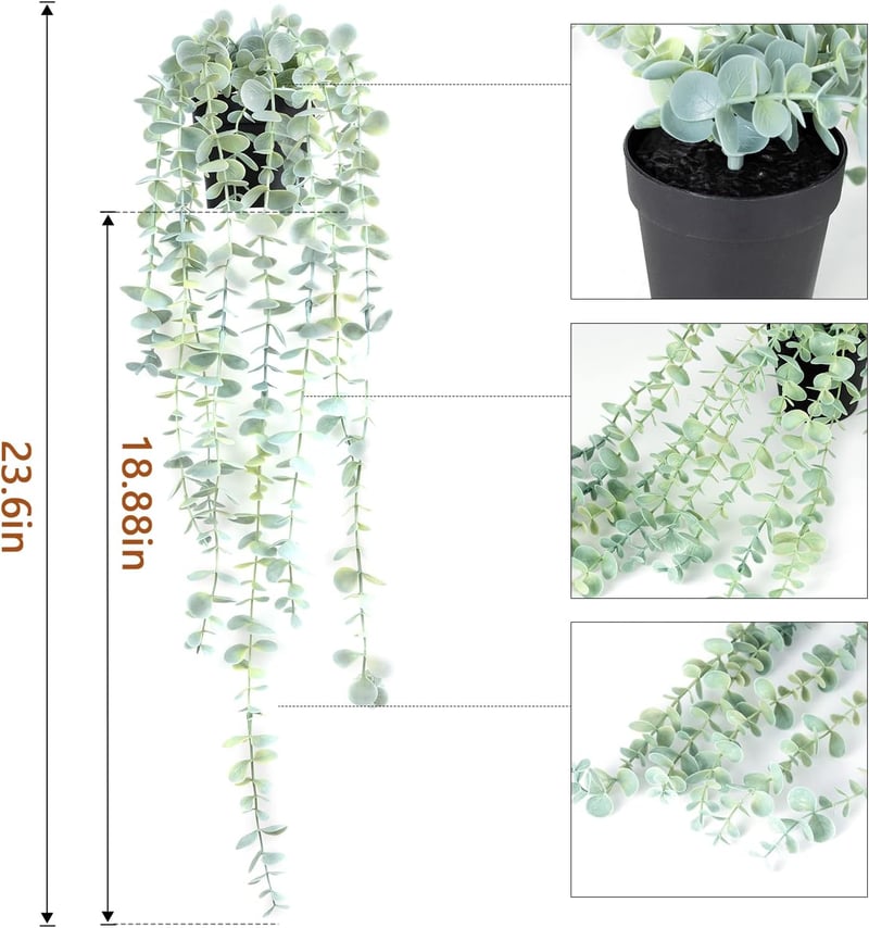 BACAMA Eukaliptusz Műnövény Függő Dekoráció - Élethű Világoszöld Művirág Cserepes Futónövény Lakásdekorációhoz, 60 cm