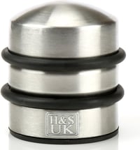 H&S Rozsdamentes Acél Ajtóütköző - Nehéz Kivitelű Fali Ajtótámasz Gumi Ütközőgyűrűvel, Modern Kupolás Dizájn, Fényes Szürke 1