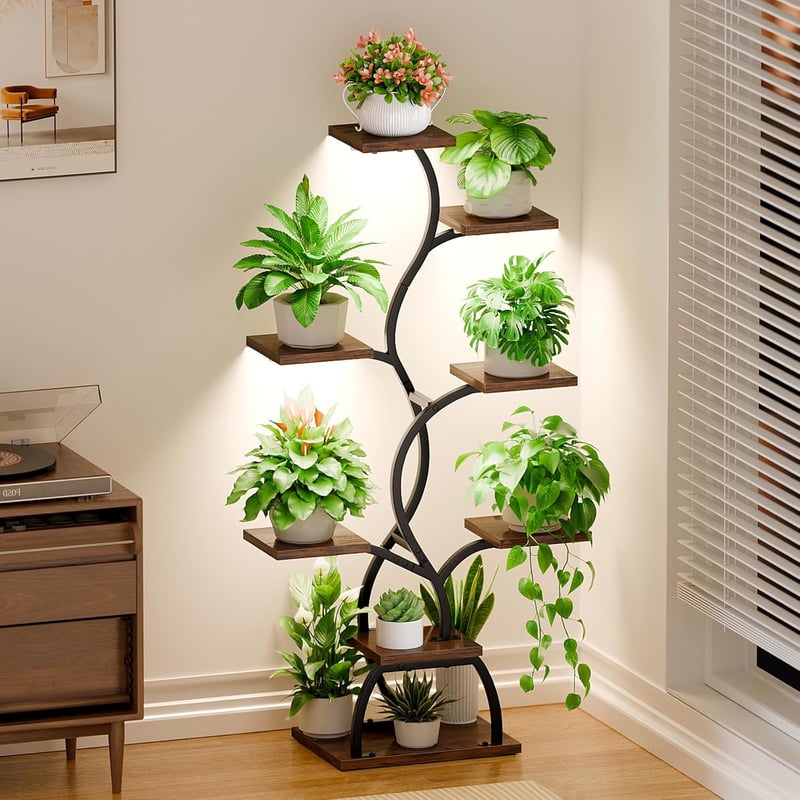 BACEKOLL 8 szintes növénytartó LED növénylámpa 124 cm fém fa virágállvány