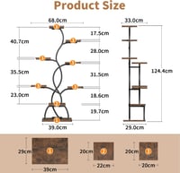 BACEKOLL 8 szintes növénytartó LED növénylámpa 124 cm fém fa virágállvány 5