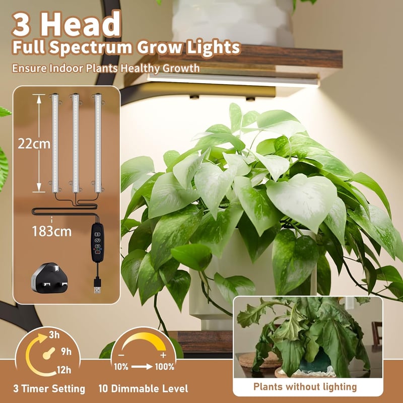 BACEKOLL 8 szintes növénytartó LED növénylámpa 124 cm fém fa virágállvány