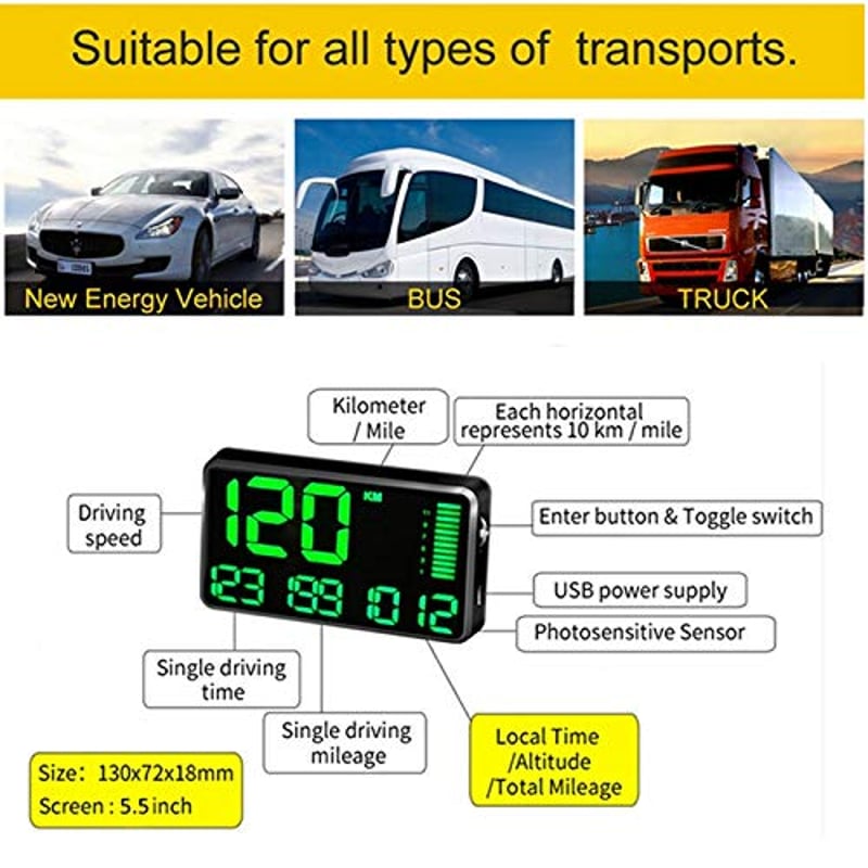 Baceyong 5.5" Autós HUD Kijelző Sebességmérő km/h Figyelmeztetéssel