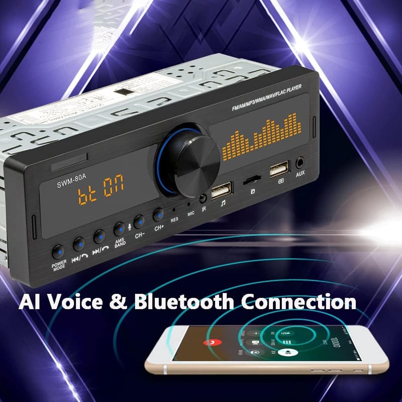 Baceyong Érintőképernyős Autórádió Bluetooth-szal - Egysoros MP3 Lejátszó, FM Rádió, HD Kijelző, AI Hangvezérlés, Színes Fényekkel