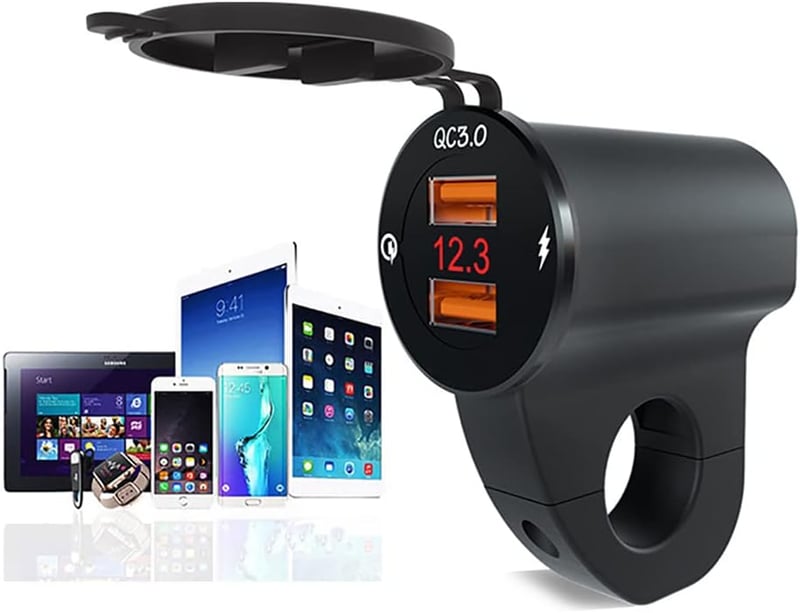 Baceyong Vízálló 12V Motoros Töltő QC3.0 Dupla USB Porttal és Feszültségmérővel - Okostelefon, Tablet és GPS Töltéshez