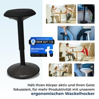 Ergonomická kancelárska stolička Backerz, výškovo nastaviteľná otočná stolička 55 – 80 cm s hojdacím efektom, matná čierna, protišmykové aktívne sedadlo do kancelárie 10