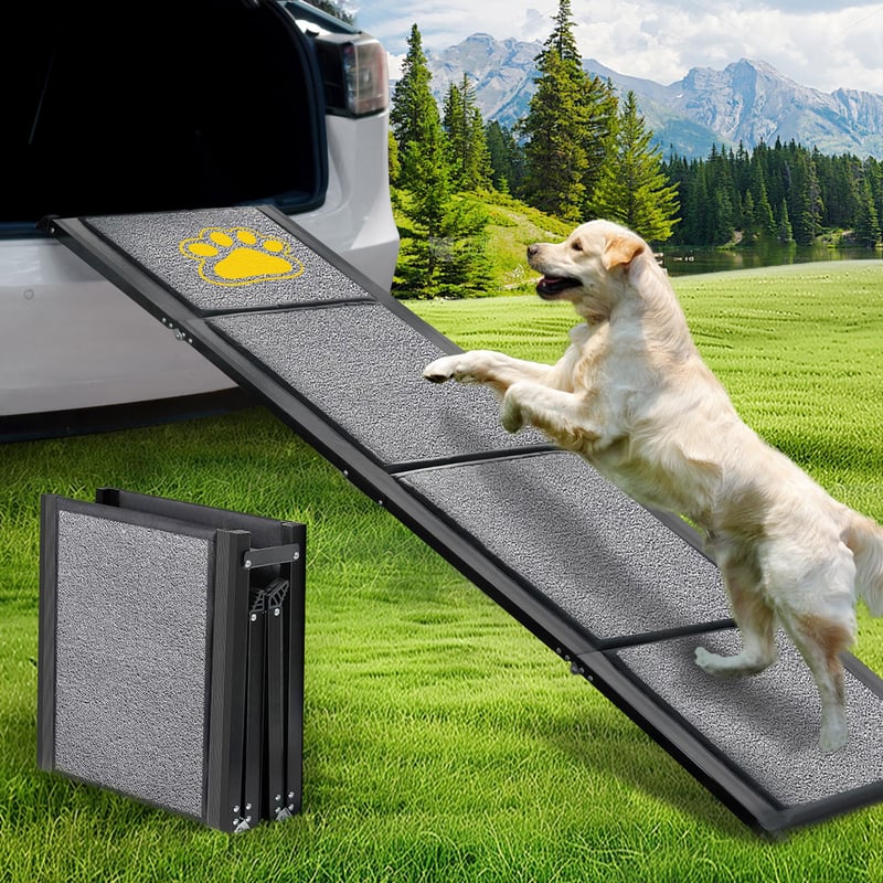 BACOENG 180 cm Sklopive stepenice za pse za automobil, s protukliznom podlogom, sive, za automobile, kamione i SUV-ove, nosivost 110 kg