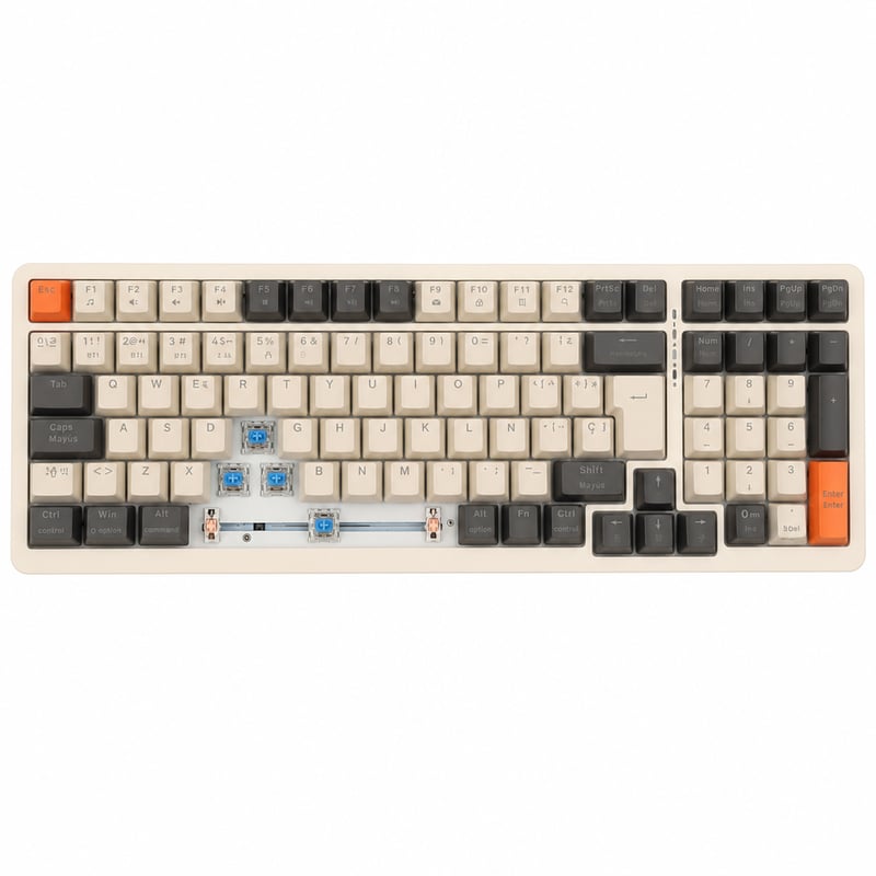 Rii RK909 mechanikus gaming billentyűzet, 96%, kék kapcsoló — hibás, alkatrésznek: nem ír, részlegesen világít (állapot: lásd a 2. képet)