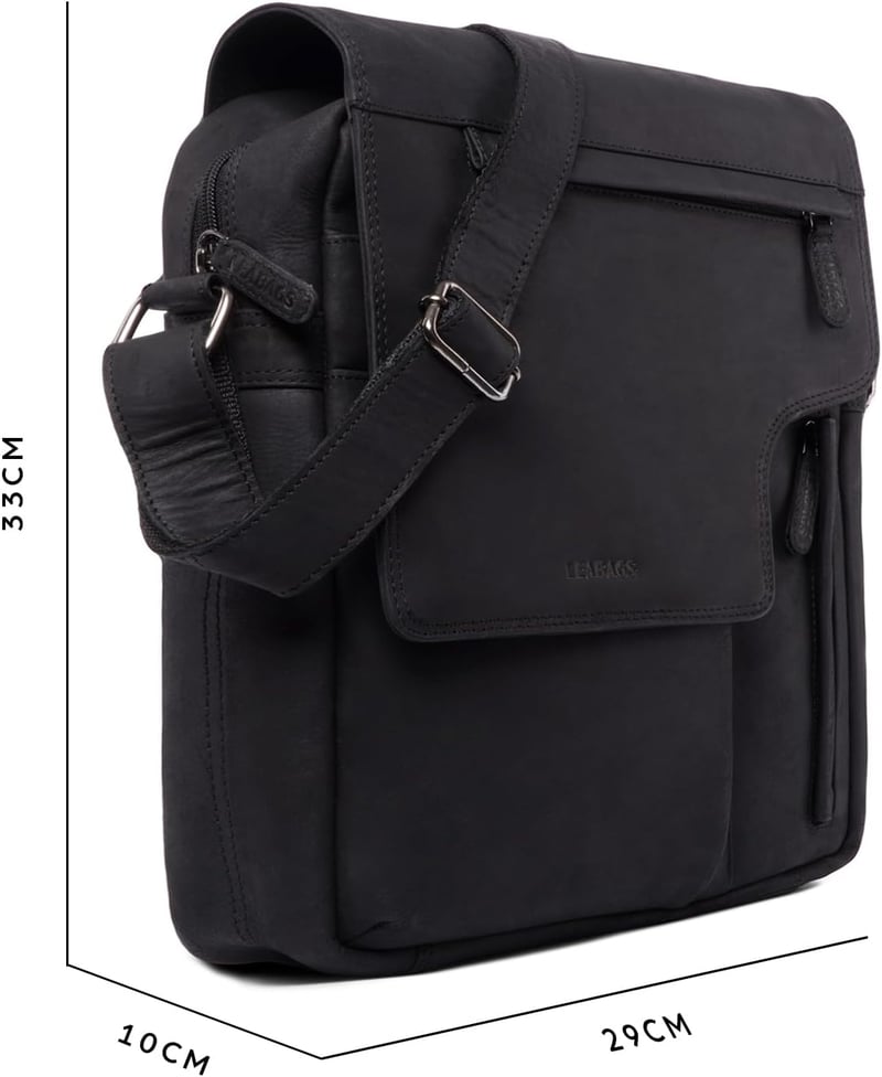 LEABAGS Amsterdam Unisex Válltáska Valódi Bivalybőrből, Vintage Megjelenés, Mágneszáras, Tágas Belső Terekkel - Fekete