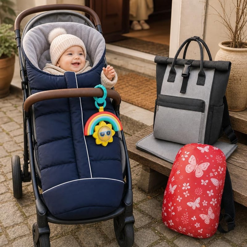 Zimski paket za šetnju: zimska vreća + zvečka + torba za pelene + kabanica za ruksak