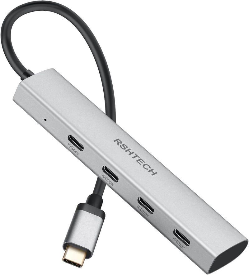 RSHTECH 10Gbps USB-C Hub 4 portos, MacBook Pro/Air M1/M2 kompatibilis, ultravékony alumínium adapter