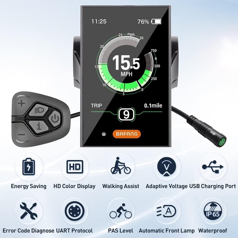 BAFANG 3.5" LCD Kijelző DPC18 - Elektromos Kerékpár Fedélzeti Számítógép BBS Motorokhoz - 9 Rásegítési Szint, IPX5 Vízálló, Automata Háttérv