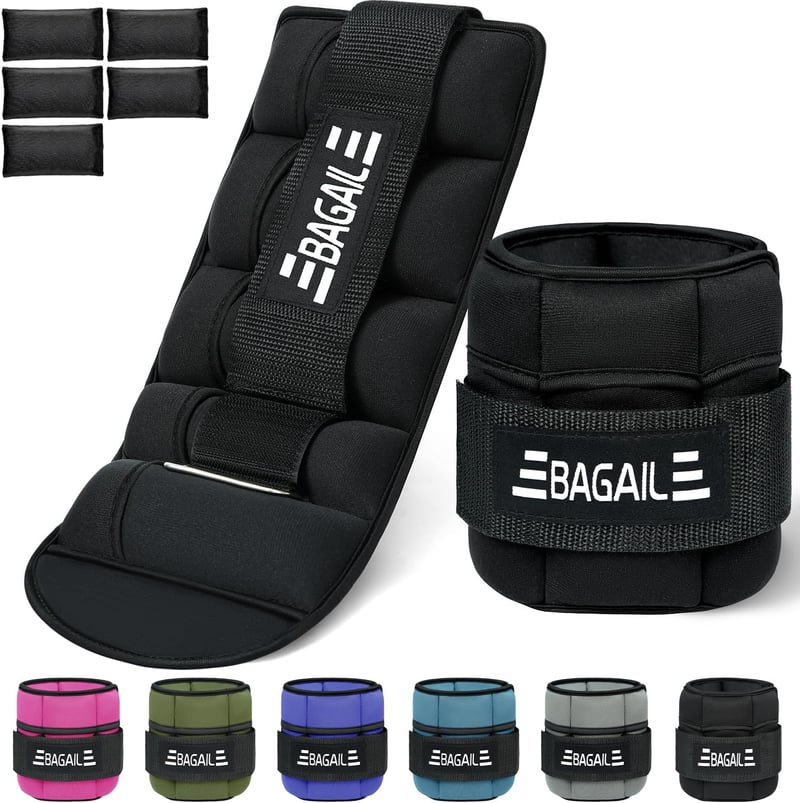 BAGAIL Állítható Súlyzott Csuklócsatok és Bokasúlyok 2 db-os Szett, Eltávolítható Homokkal, 0,45-1,6 kg - black