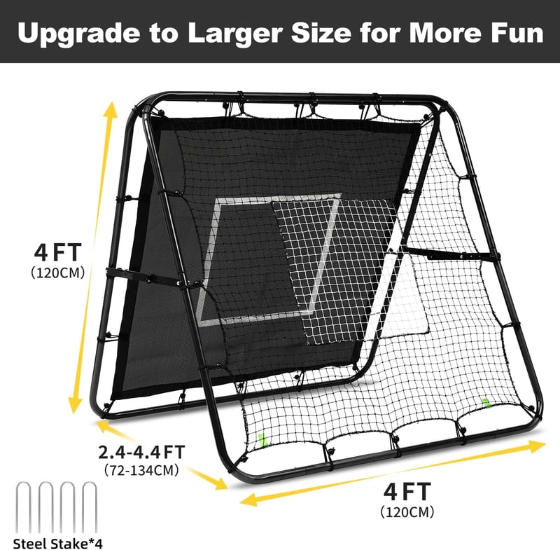BAGAIL Dupla Oldalas Rebounder Hálóval, Állítható Szögek, 120x120 cm