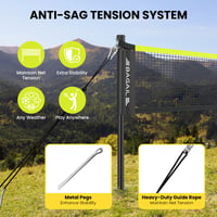 BAGAIL Profesionálna bedmintonová sieť – 6,1 x 1,55 m, súťažný rozmer, PE sieť, so 4 raketami, 3 košíkmi a prenosnou taškou 2