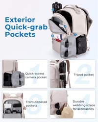 BAGSMART 2 az 1-ben kamera hátizsák DSLR/SLR fényképezőgéphez, 12,9"-os iPad-del kompatibilis 6