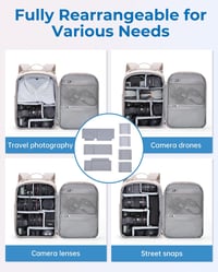 BAGSMART 2 az 1-ben kamera hátizsák DSLR/SLR fényképezőgéphez, 12,9"-os iPad-del kompatibilis 5