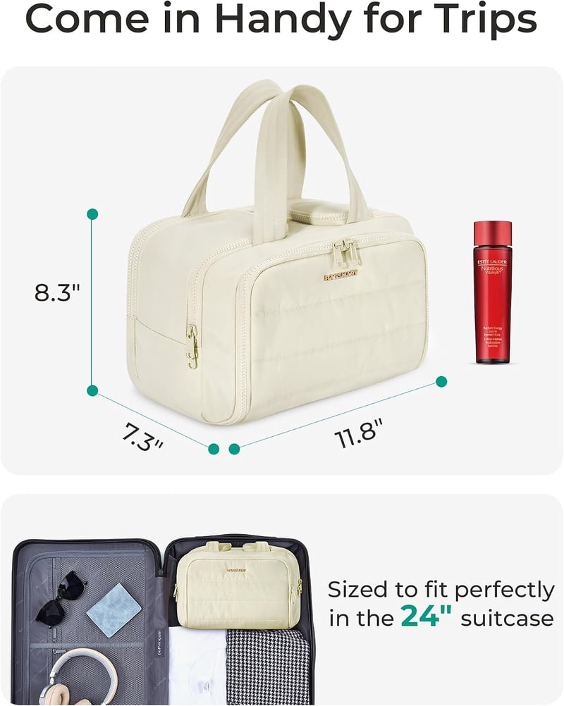 BAGSMART női utazó kozmetikai táska, nagy, bézs, szervezővel