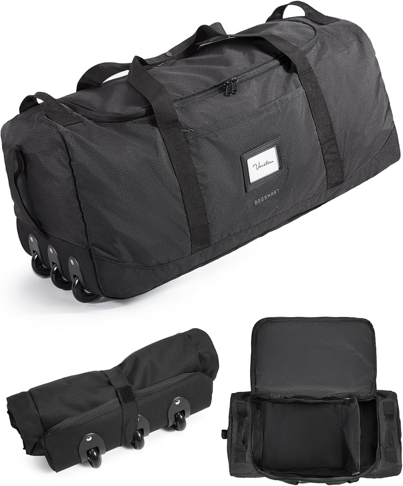 BAGSMART összecsukható utazótáska 3 kerékkel, 80L, fekete
