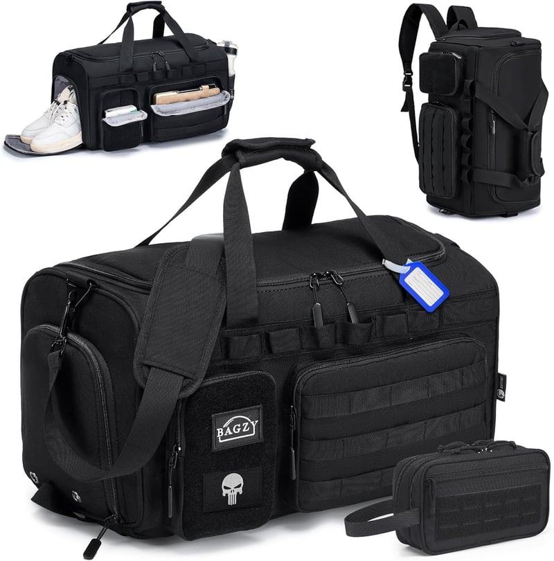 BAGZY 40L Taktikai Utazótáska Cipőrekesszel Sporttáska Hátizsák Edzéshez Munkához - 40L, Black