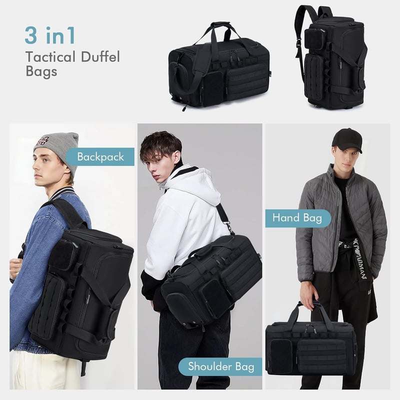 BAGZY 40L Taktikai Utazótáska Cipőrekesszel Sporttáska Hátizsák Edzéshez Munkához - 40L, Black