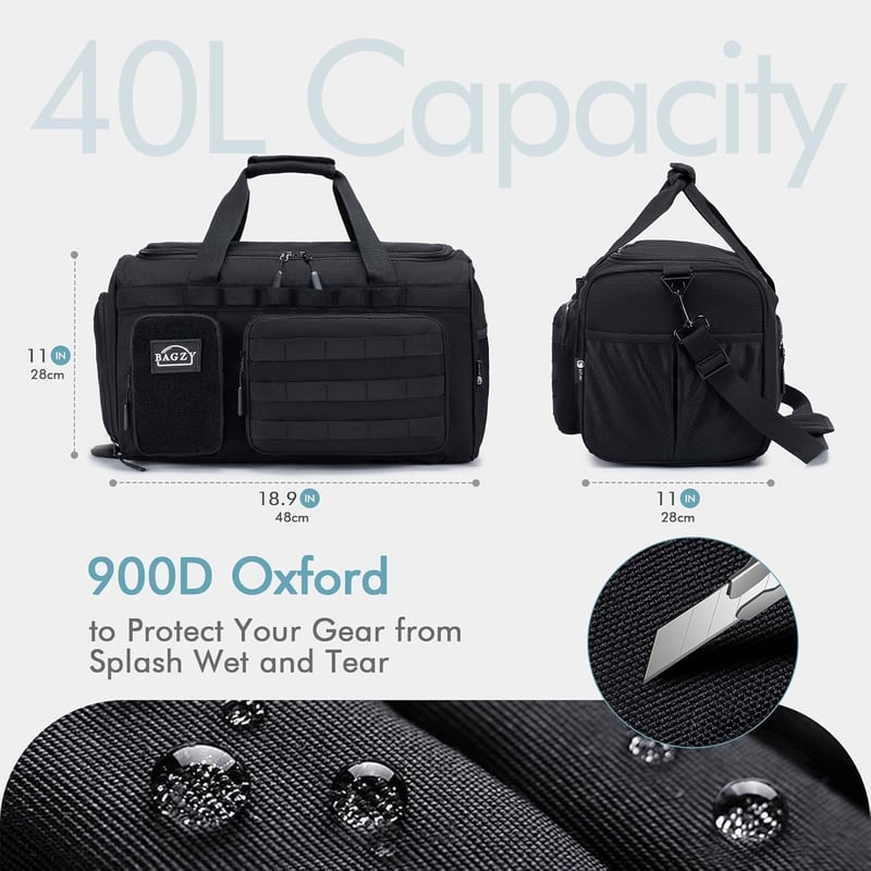 BAGZY 40L Taktikai Utazótáska Cipőrekesszel Sporttáska Hátizsák Edzéshez Munkához - 40L, Black