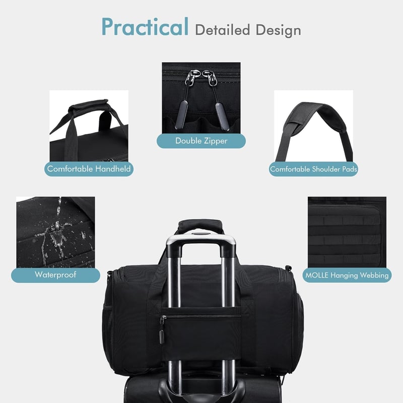 BAGZY 40L Taktikai Utazótáska Cipőrekesszel Sporttáska Hátizsák Edzéshez Munkához - 40L, Black