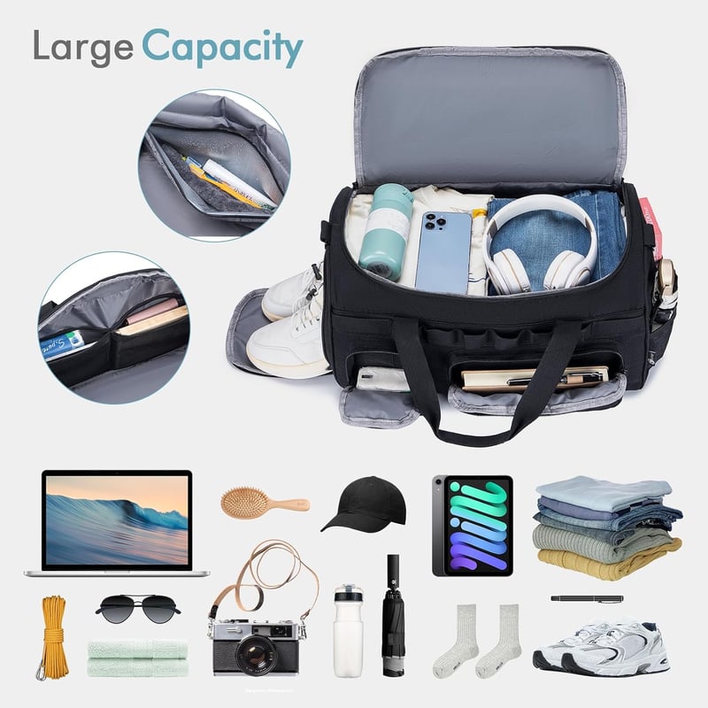 BAGZY 40L Taktikai Utazótáska Cipőrekesszel Sporttáska Hátizsák Edzéshez Munkához - 40L, Black