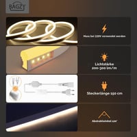 Bandă LED Neon BAGZY 10 m, pentru exterior și interior, rezistentă la apă, 230 V, 120 LED-uri/metru, flexibilă, DIY, alb natural, cu sursă de alimentare și controller incluse 2