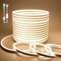 Bandă LED Neon BAGZY 10 m, pentru exterior și interior, rezistentă la apă, 230 V, 120 LED-uri/metru, flexibilă, DIY, alb natural, cu sursă de alimentare și controller incluse 1