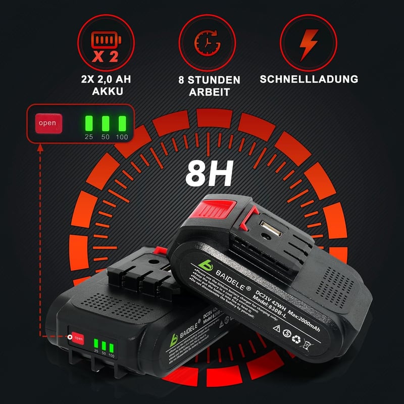 BAIDELE Akkumulátoros Ágvágó Olló 35mm, 600W Elektromos Metszőolló 4.0Ah Lítium Akkuval, 6-8 Óra Üzemidő Kemény Ágakhoz