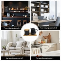 Set BAIFULAI din ceramică neagră pentru lapte și zahăr, cu capac și linguriță, latieră, zaharniță și tăviță din lemn 7