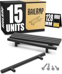 BAILROP Fekete Bútor Fogantyú 128mm - 15 Darabos Szett Konyha és Ajtóhoz 1