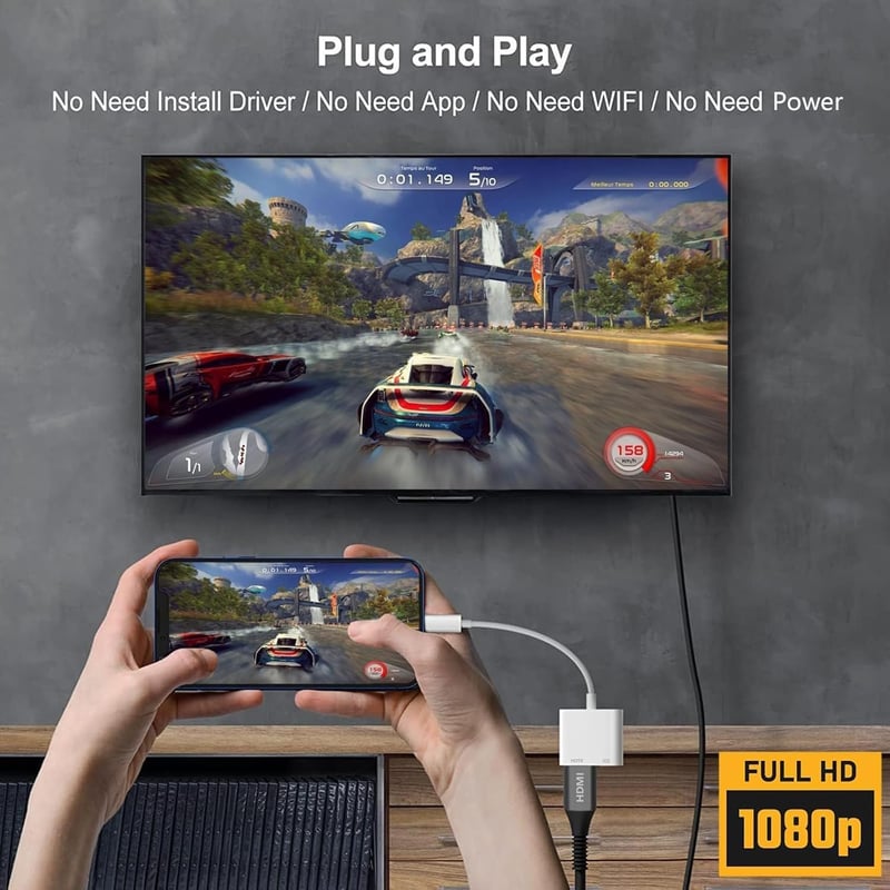 Baishidun Lightning to HDMI Adapter iPhone/iPad Készülékekhez - 1080P Digitális AV Konverter TV/Projektor/Monitor Csatlakoztatásához, iOS Ko