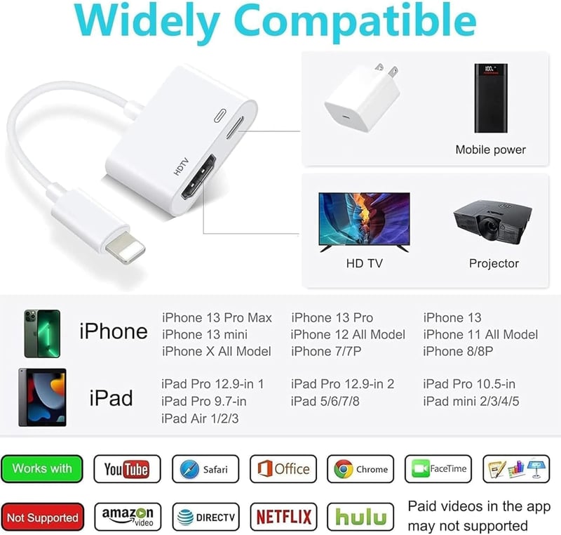 Baishidun Lightning to HDMI Adapter iPhone/iPad Készülékekhez - 1080P Digitális AV Konverter TV/Projektor/Monitor Csatlakoztatásához, iOS Ko