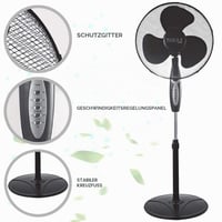 Stĺpový ventilátor BAKAJI 45W, priemer lopatiek 40 cm, 3 rýchlosti, nastaviteľná výška, horizontálna oscilácia, s diaľkovým ovládaním, čierny 5