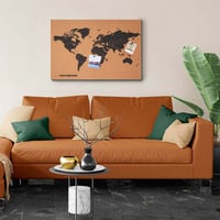 BAKAJI Parafatábla Világtérkép Fa Kerettel 60x40 cm, 10 Rajzszöggel, Modern Design, Fali Dekoráció, Ajándékötlet 5