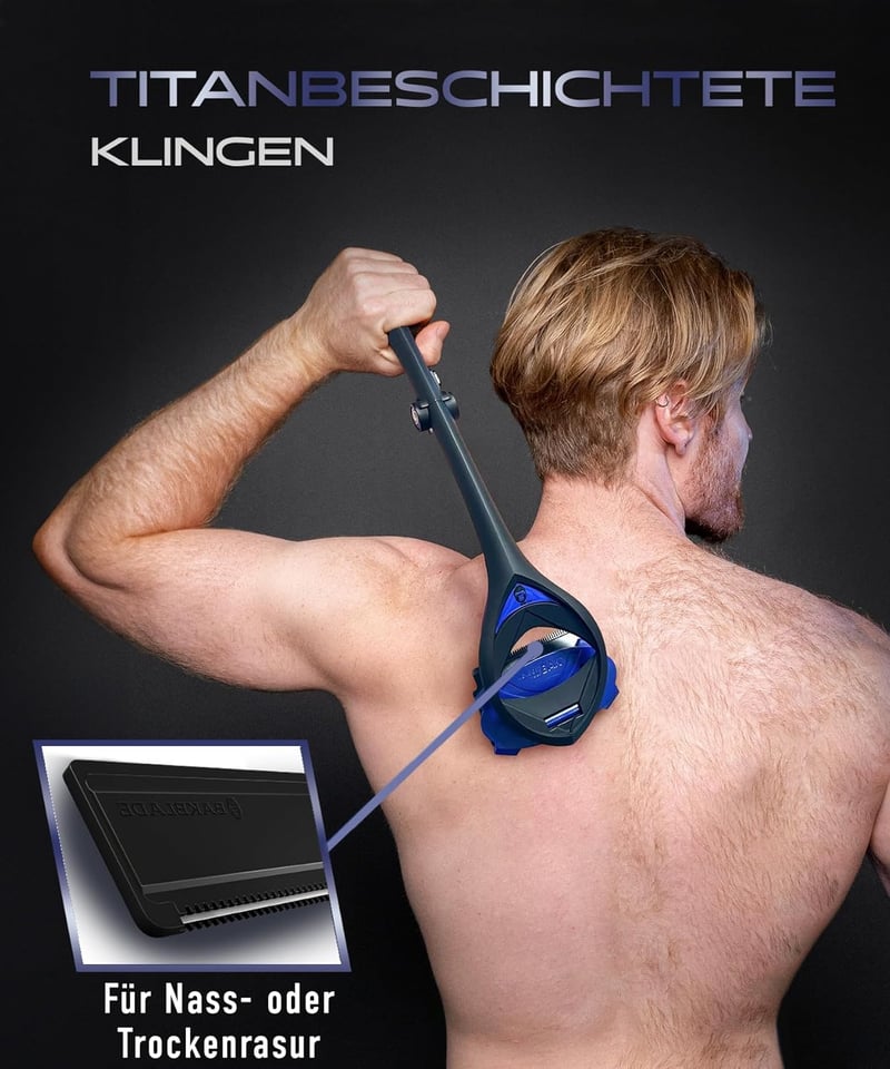 BakBlade 3.0 Stealth férfi háti borotvá hosszú ergonomikus nyéllel fájdalommentes borotválkozáshoz - matte black