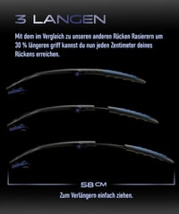 BakBlade 3.0 Stealth férfi háti borotvá hosszú ergonomikus nyéllel fájdalommentes borotválkozáshoz - matte black 2