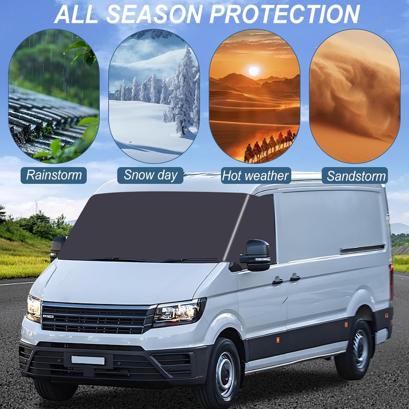 BAKENLON Szélvédő Takaró VW Crafter 2006-2017 - Vízálló Hővédő Szélvédőponyva, Jég, Hó és Por Ellen, 600D Anyagból, Fekete