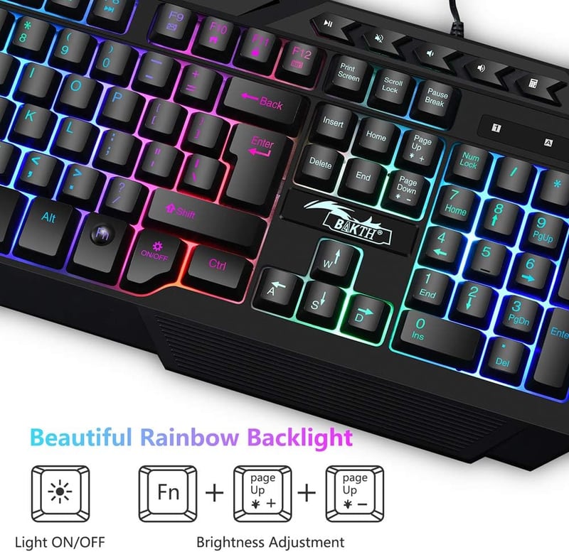 BAKTH Gaming Billentyűzet és Egér Szett LED Háttérvilágítás USB Vízálló 3600 DPI