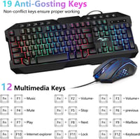 BAKTH Gaming Billentyűzet és Egér Szett LED Háttérvilágítás USB Vízálló 3600 DPI 5