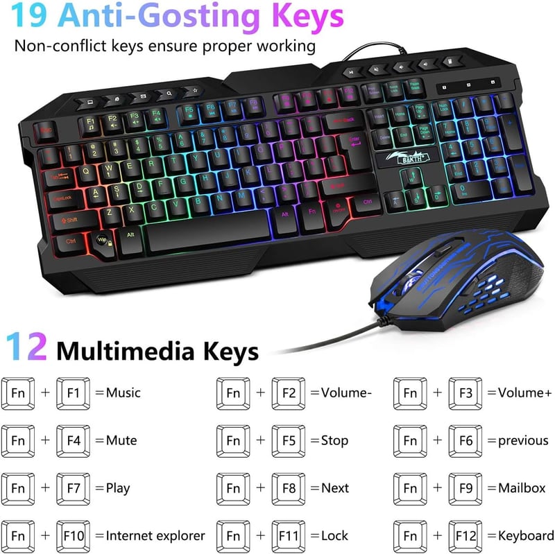 BAKTH Gaming Billentyűzet és Egér Szett LED Háttérvilágítás USB Vízálló 3600 DPI