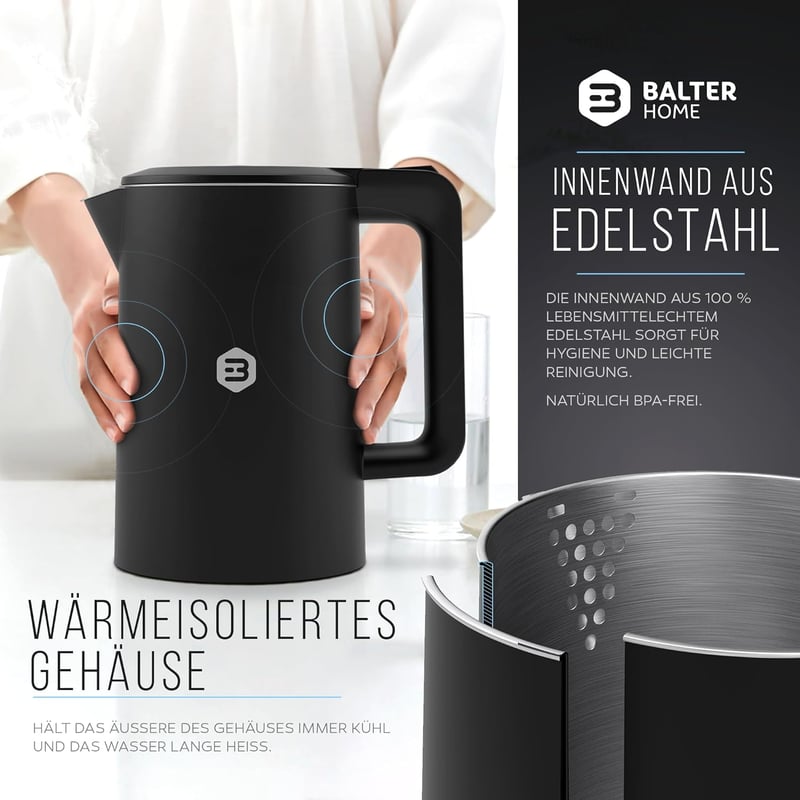 Balter WK-4 Rozsdamentes Elektromos Vízforraló 1.7L Dupla Falú LED Fekete