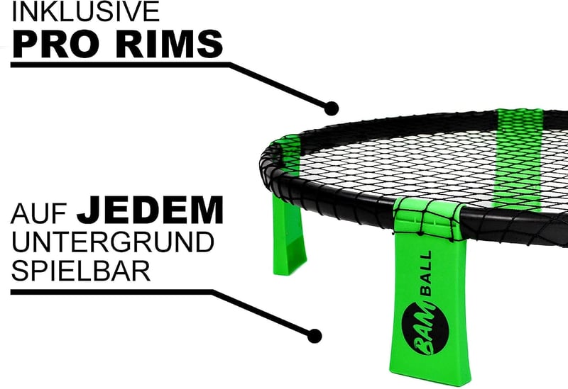 bamball Roundnet szett 3 labdával (1 edző és 2 játéklabda) extra pumpával, erősített keretelemekkel, tornatáskában